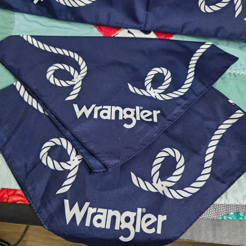 Wrangler Navy Blue Rope Graphic Cotton Bandana Set of 3 Western Cowboy Scarf